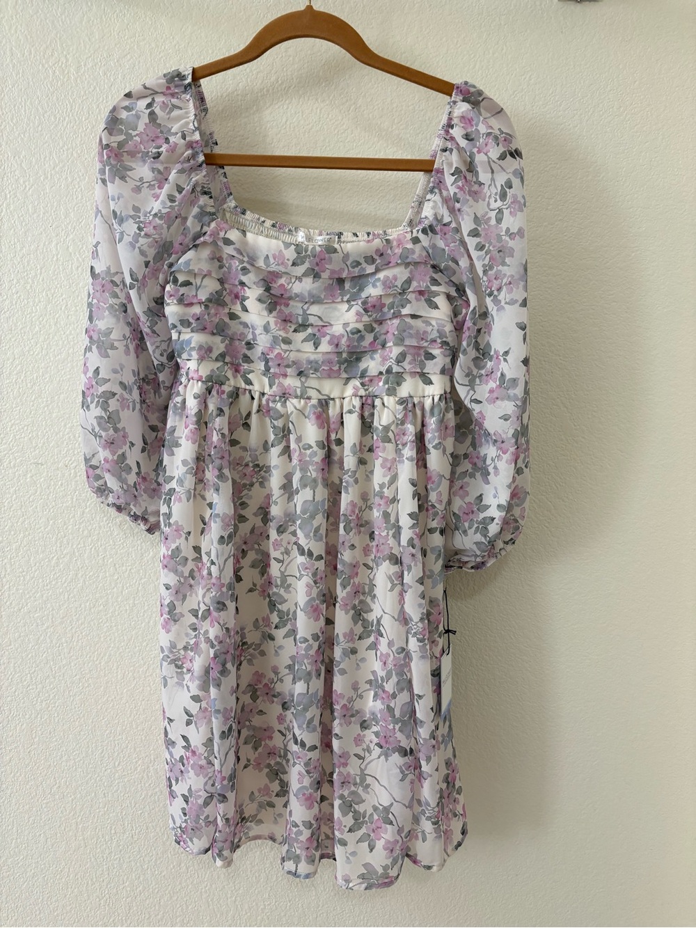 Wallflower Lavender and White Floral Puff-Sleeve Dress